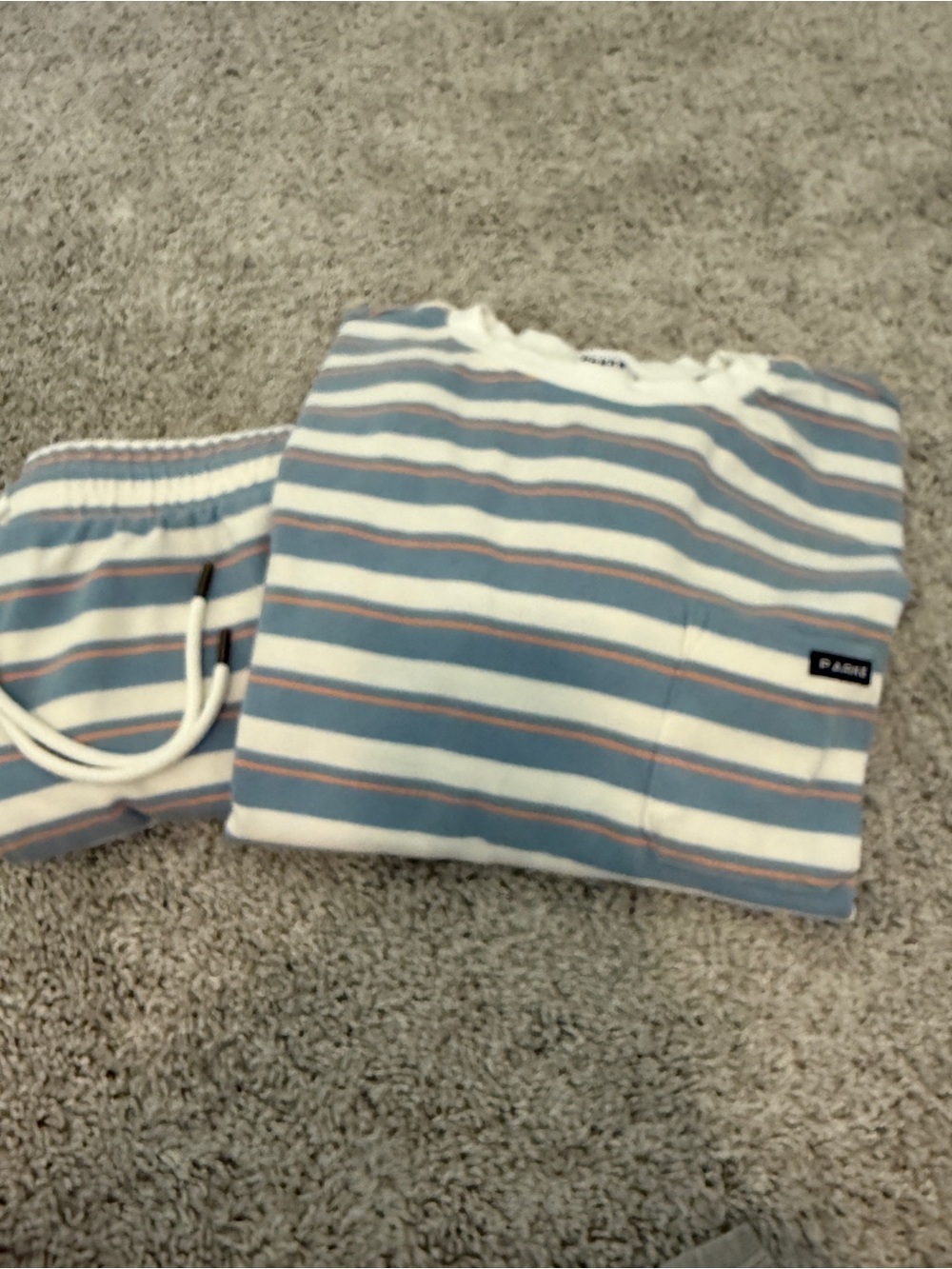 PARKE….  Blue, white and peach short set